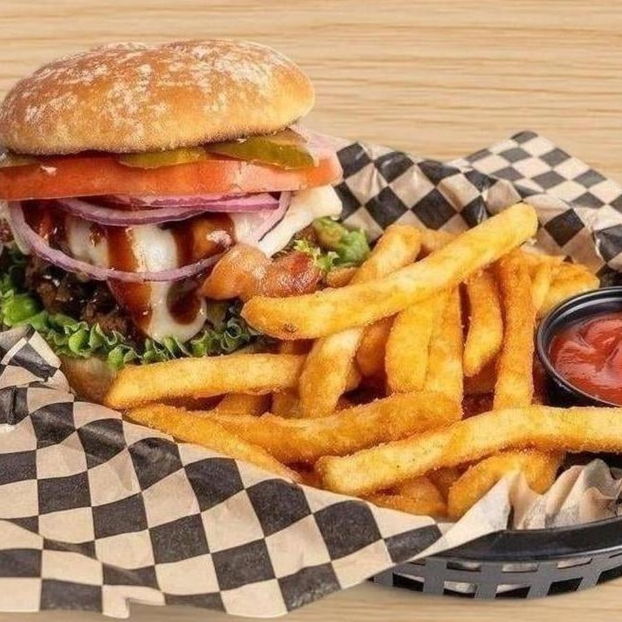 Cowboy burger with fries
