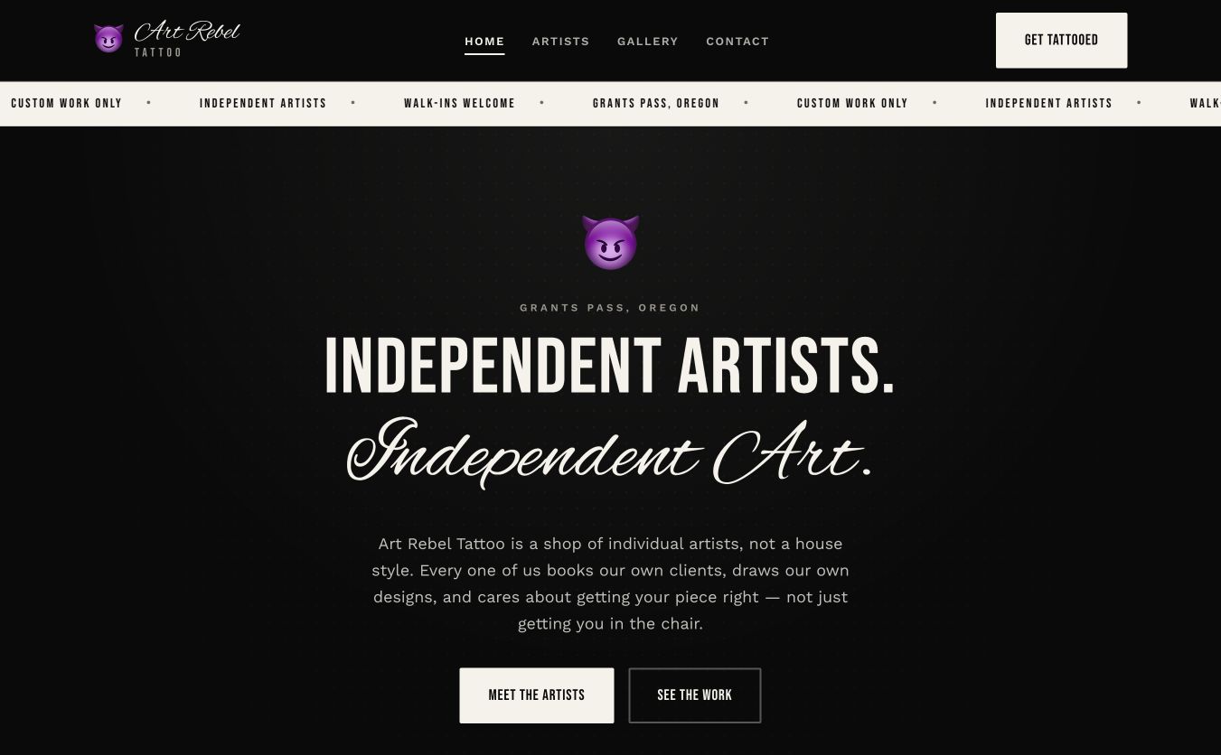Art Rebel Tattoo website design