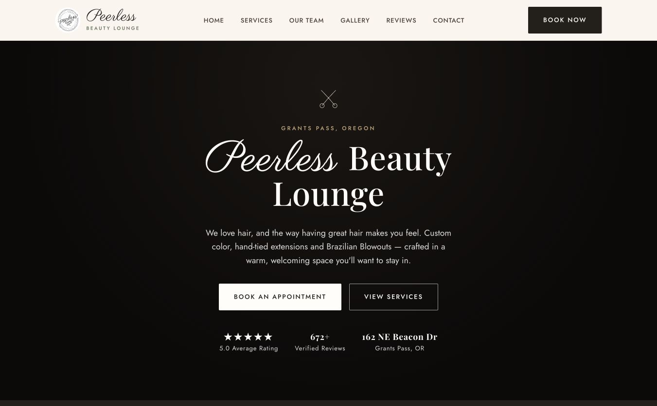 Peerless Beauty Lounge website design